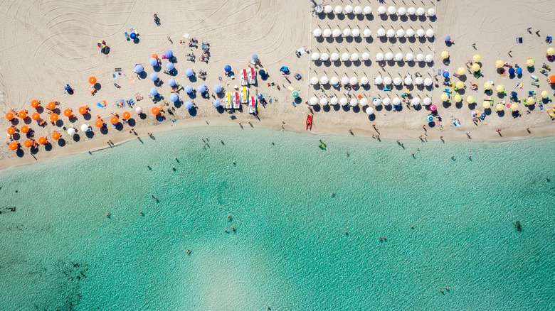 Aerial view of busy beach
