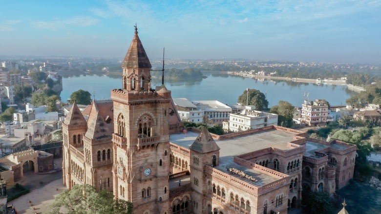 Ornate buildings overlooking lake