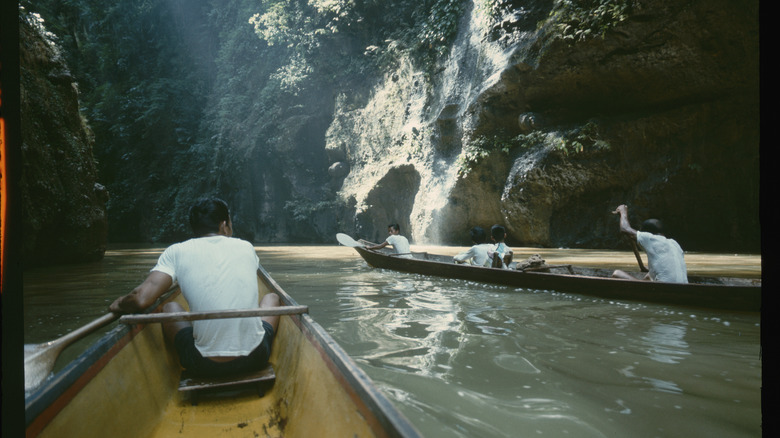 Canoeing to waterfalls