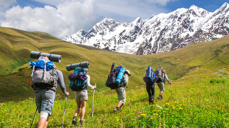 Hikers in the Caucasus Mountains