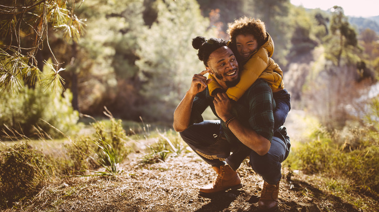 Father and son hiking
