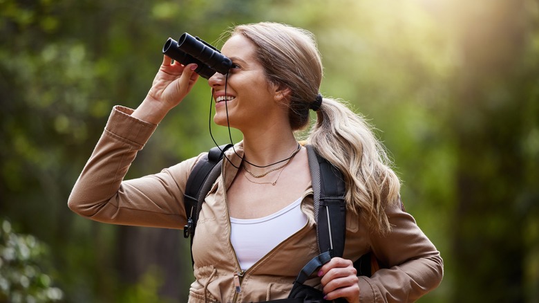 Woman birdwatching