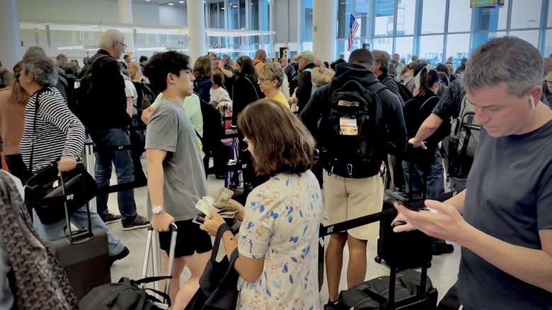 Crowded airport terminal