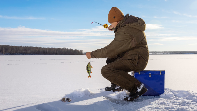 Person ice fishing