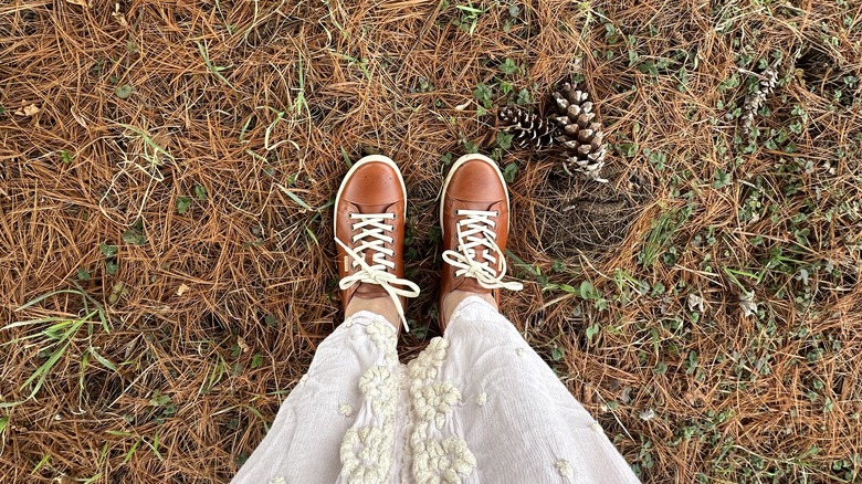 Person wearing shoes on a hike