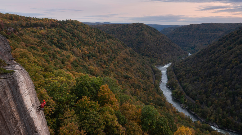 A rock climber in New River Gorge National Park