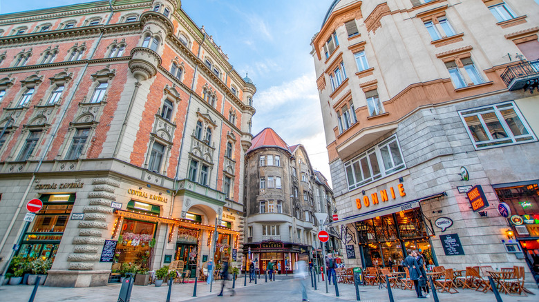 City streets and buildings in Budapest