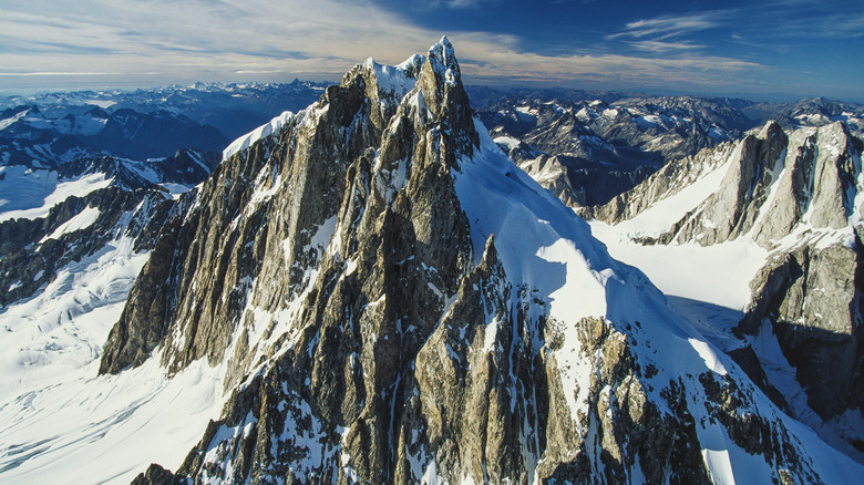 the tall sharp jagged peak of Mt. Waddington