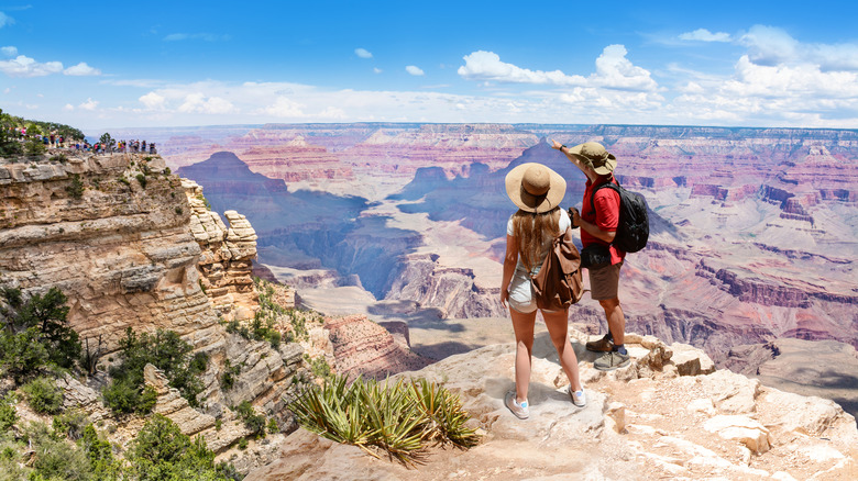 Couple surveying the Grand Canyon