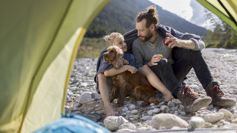 family camping with dog