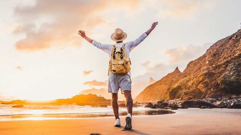 happy man on beach