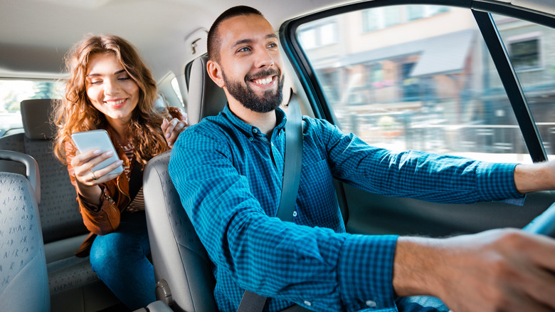 Woman riding in an Uber