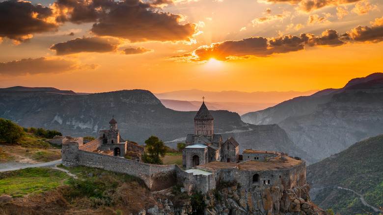 Sunset view of a monastery in Armenia