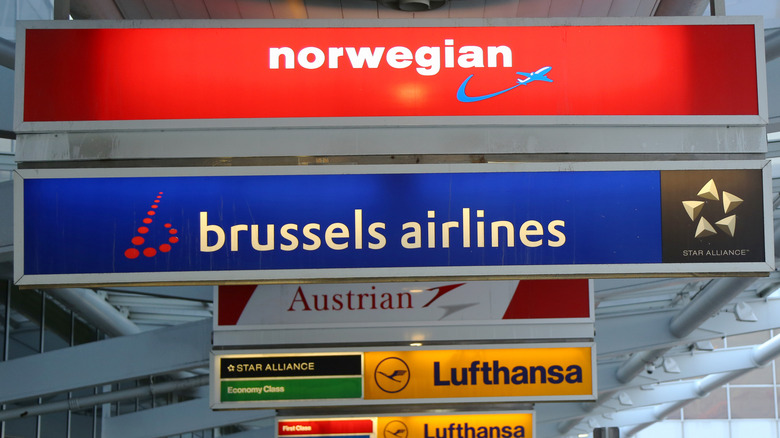 Airline signs at JFK airport.