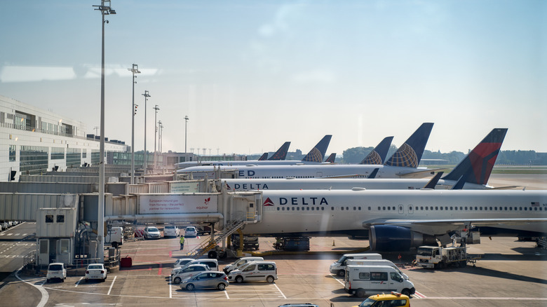 Delta planes parked at Brussels Airport.