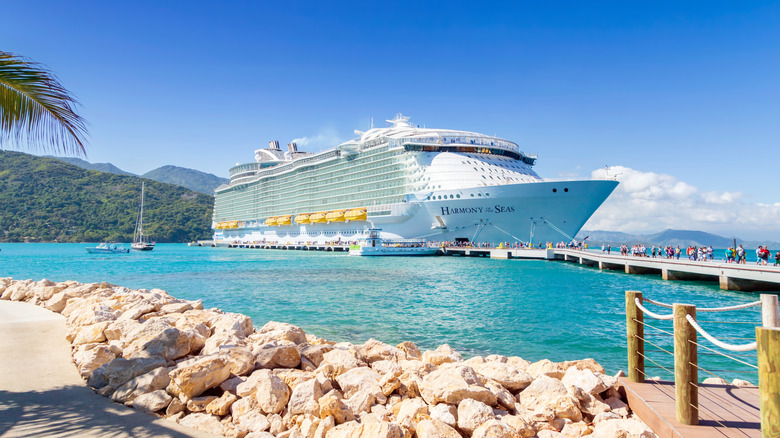 A large cruise ship docked at Labadee, Haiti