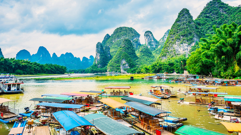 View of the Li River with boats