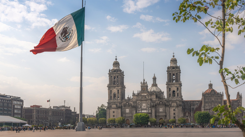 Mexican flag in Zocalo Square, Mexico City