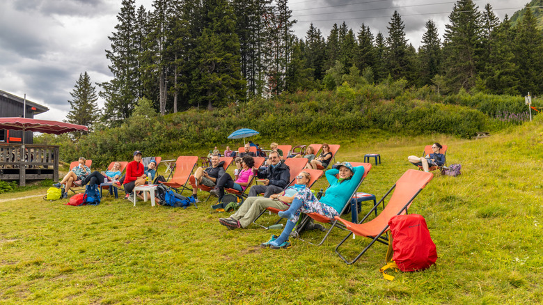 Hikers relaxing on the Tour du Mont Blanc