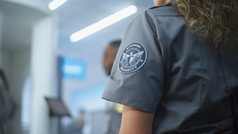 A closeup of an airport security uniform patch.