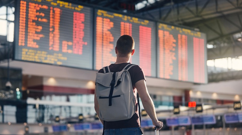 Man looking at departure information