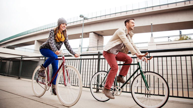 Couple biking