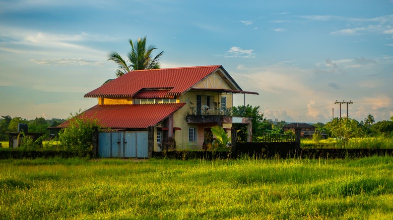 Rural farm house with palm trees