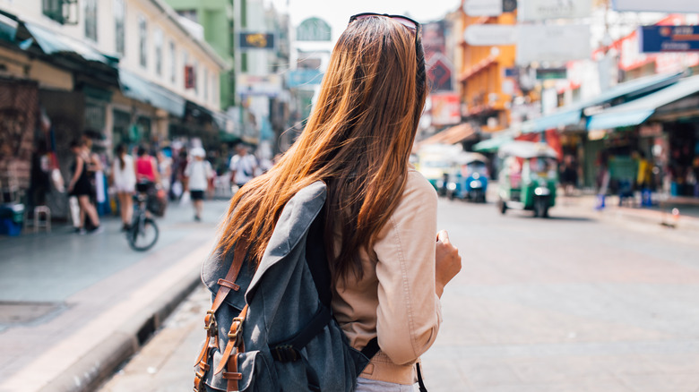 Woman backpacking