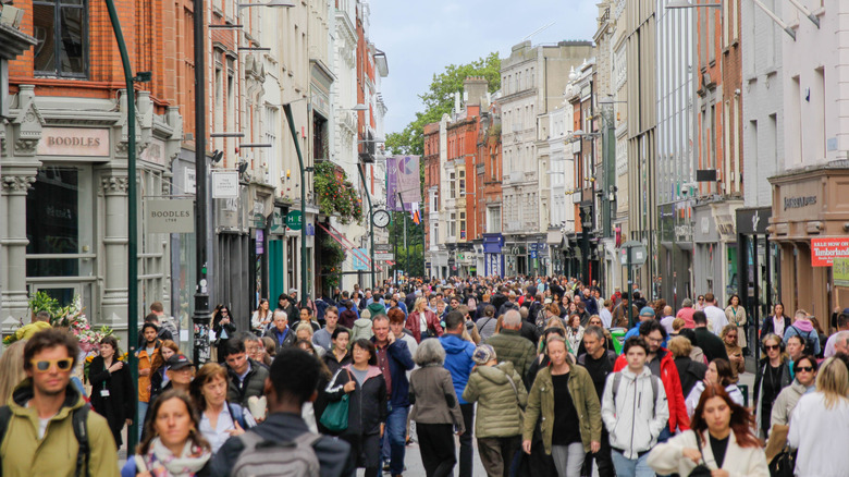 Pedestrian crowds on a street