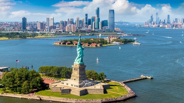 Aerial view Statue of Liberty NYC