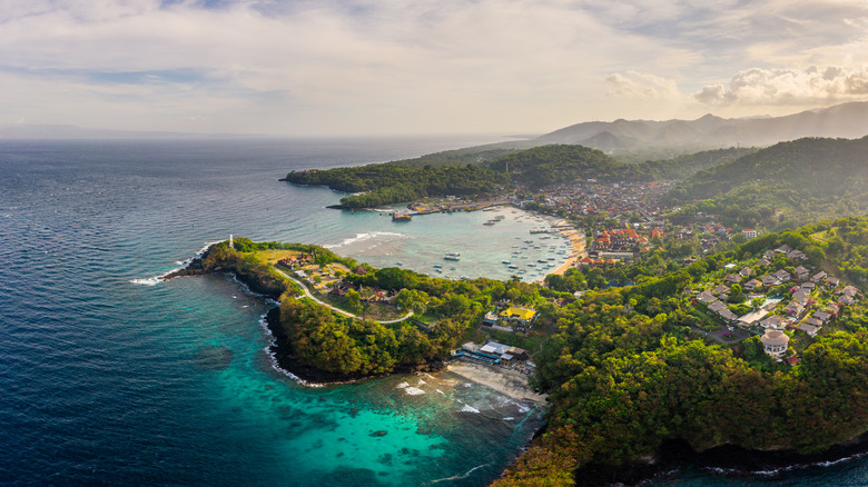 a stunning aerial view over a small town in Bali, Indonesia