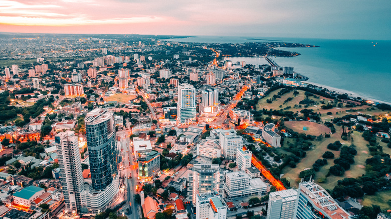 an aerial view of the bustling capital city of Tanzania, Dar es Salaam