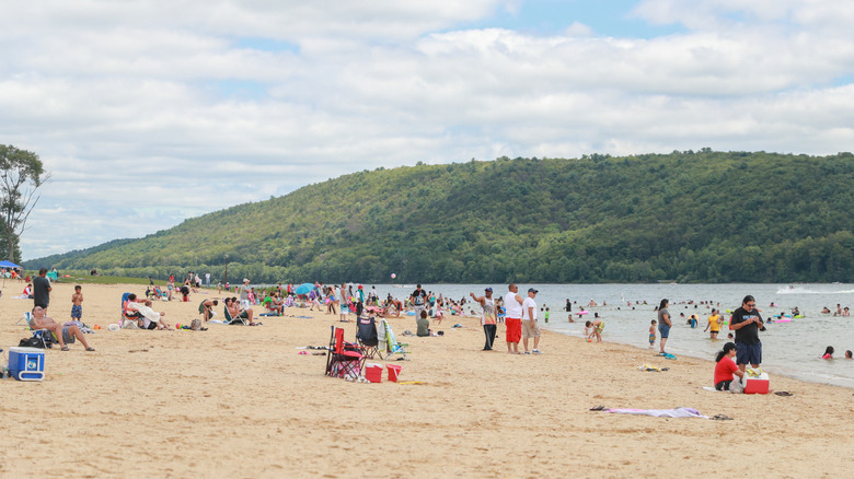 Crowded beach at Beltzville State Park