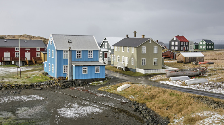 Center of Flatey village in Iceland