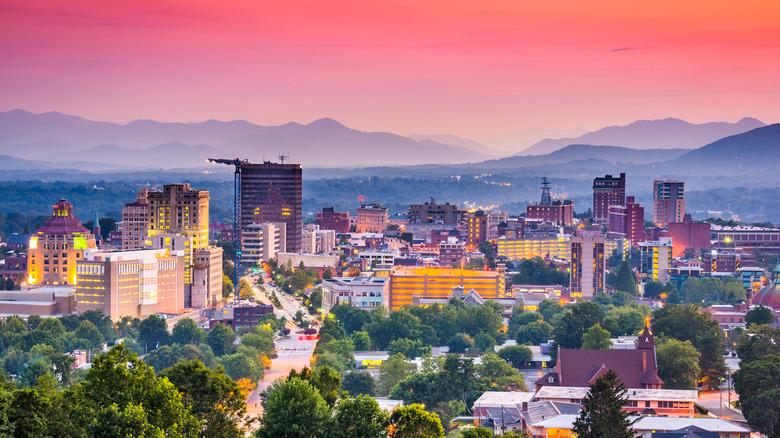 Asheville skyline at sunset